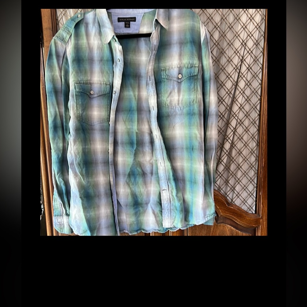 Banana Republic Green & Blue Plaid Button-Up Shirt – Size L (16–16.5”)